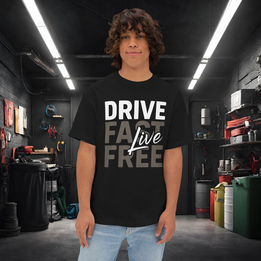 Drive Fast, Live Free-Premium, Ultra Soft Unisex Oversized Boxy Tee