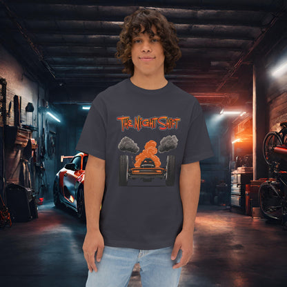 Alien UFO Big Tire Drag Racer -Premium, Ultra Soft Unisex Oversized Boxy Tee Dark Grey Printify by The Night Shift Automotive Apparel