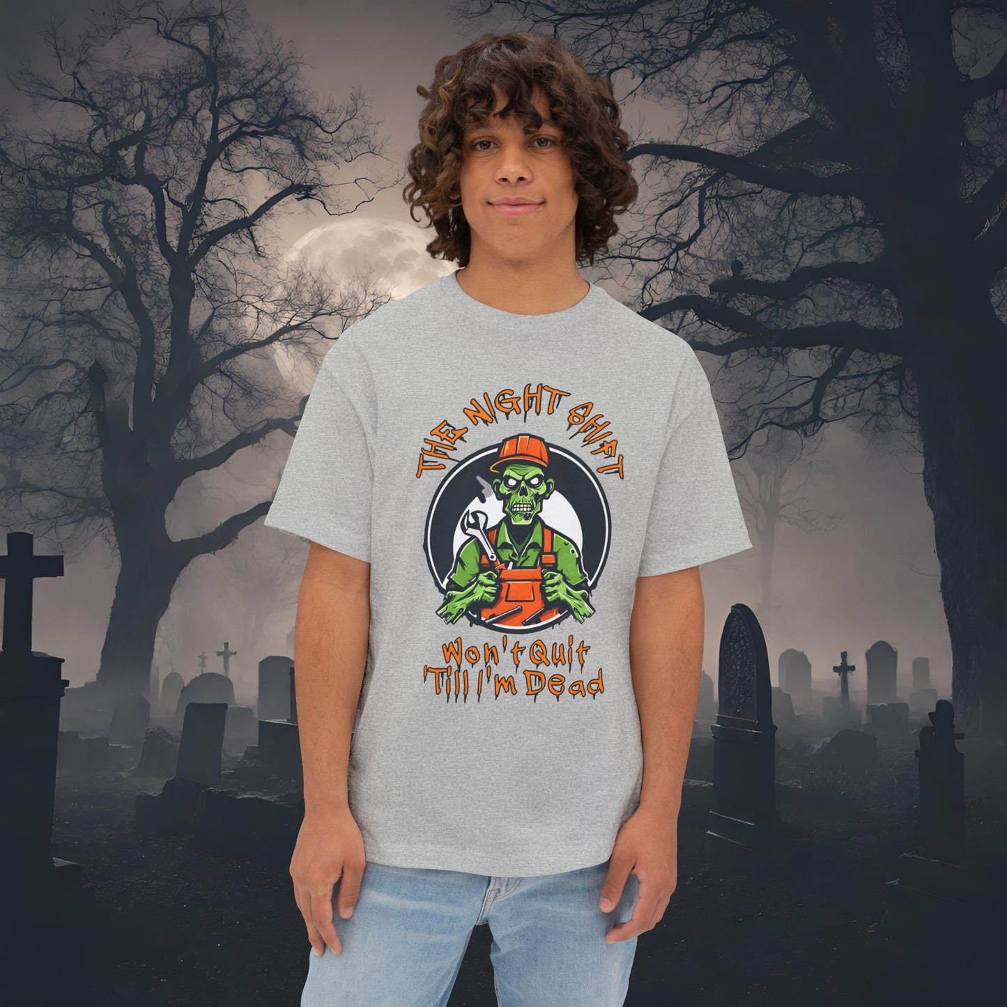 Zombie Mechanic-Premium, Ultra Soft Unisex Oversized Boxy Tee Athletic Heather Printify by The Night Shift Automotive Apparel