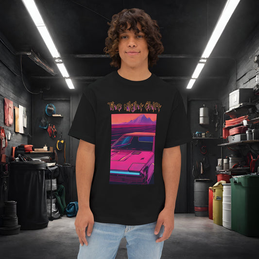 Nostalgic Synthwave-Premium, Ultra Soft Unisex Oversized Boxy Tee Black Printify by The Night Shift Automotive Apparel