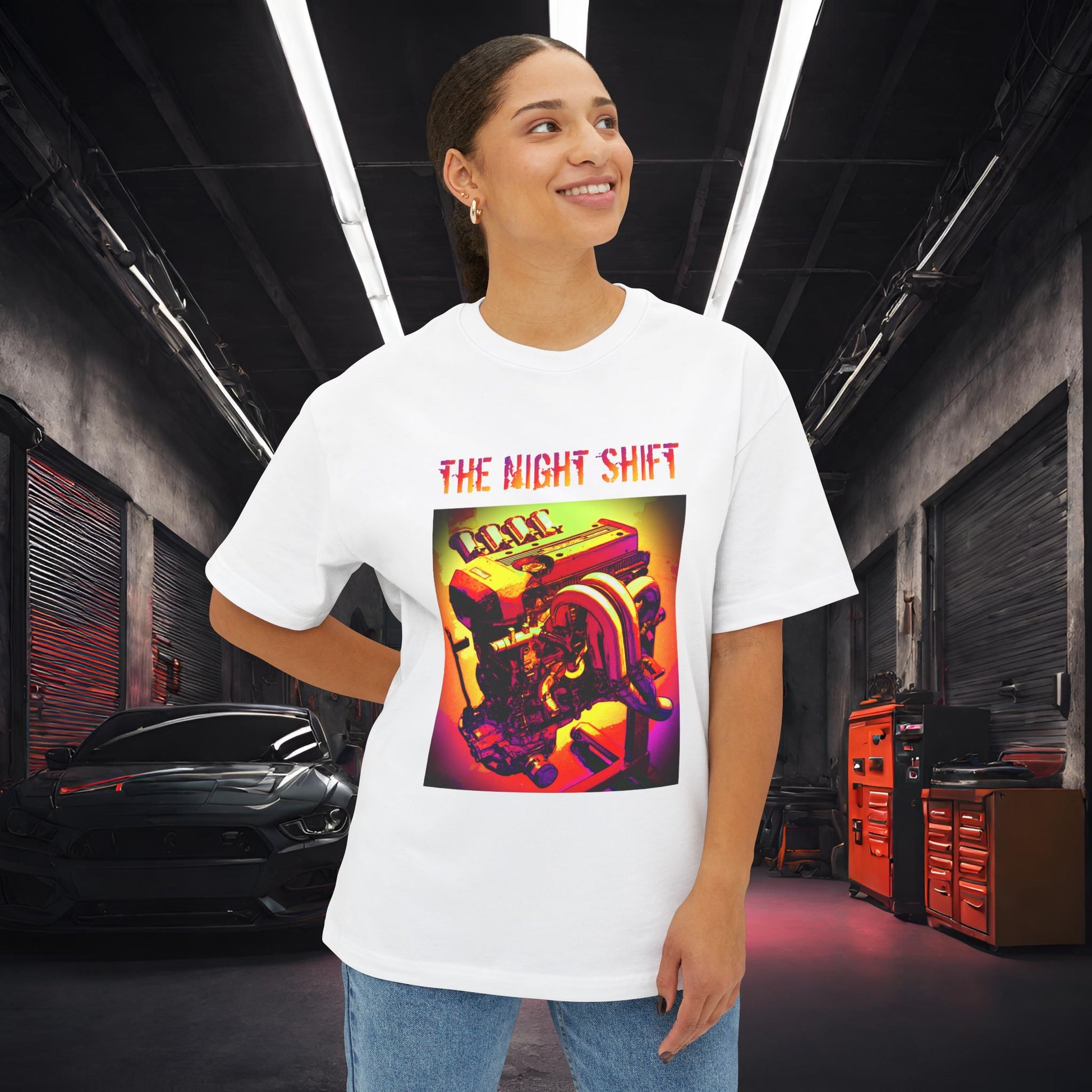 3S-GE ITB Synthwave-Premium, Ultra Soft Unisex Oversized Boxy Tee White Printify by The Night Shift Automotive Apparel