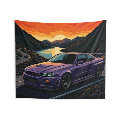 Nissan Skyline R34 Indoor Wall Tapestries - Shop Banner 80" × 68" Printify by The Night Shift Automotive Apparel