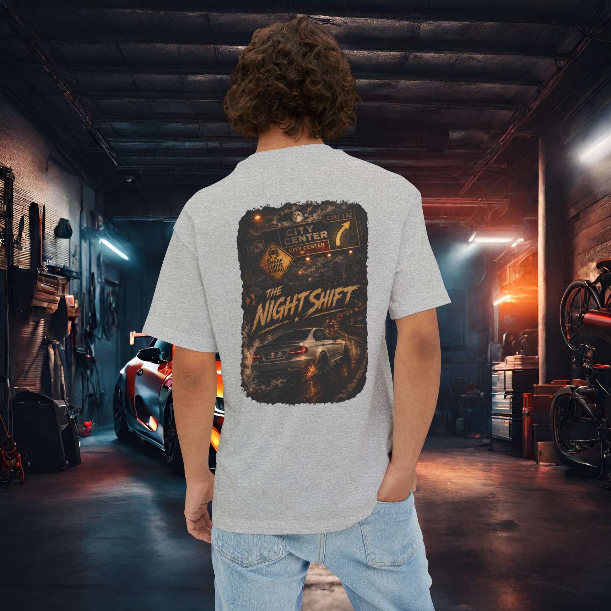 BMW M3 E90 Street Drift-Premium, Ultra Soft Unisex Oversized Boxy Tee Athletic Heather Printify by The Night Shift Automotive Apparel
