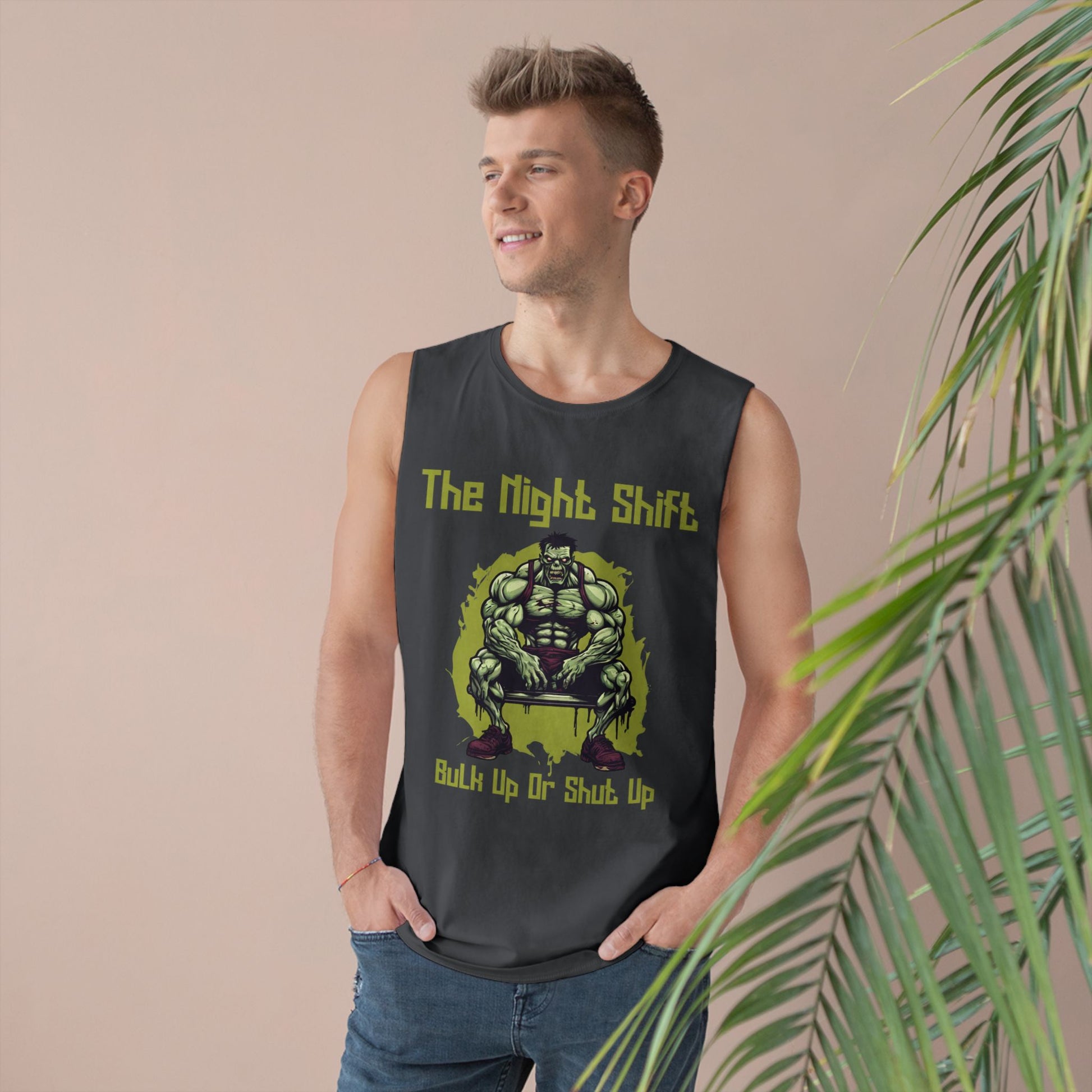 Bulk Up or Shut Up - Zombie Power Lifter - Premium Unisex Barnard Tank Top Printify by The Night Shift Automotive Apparel