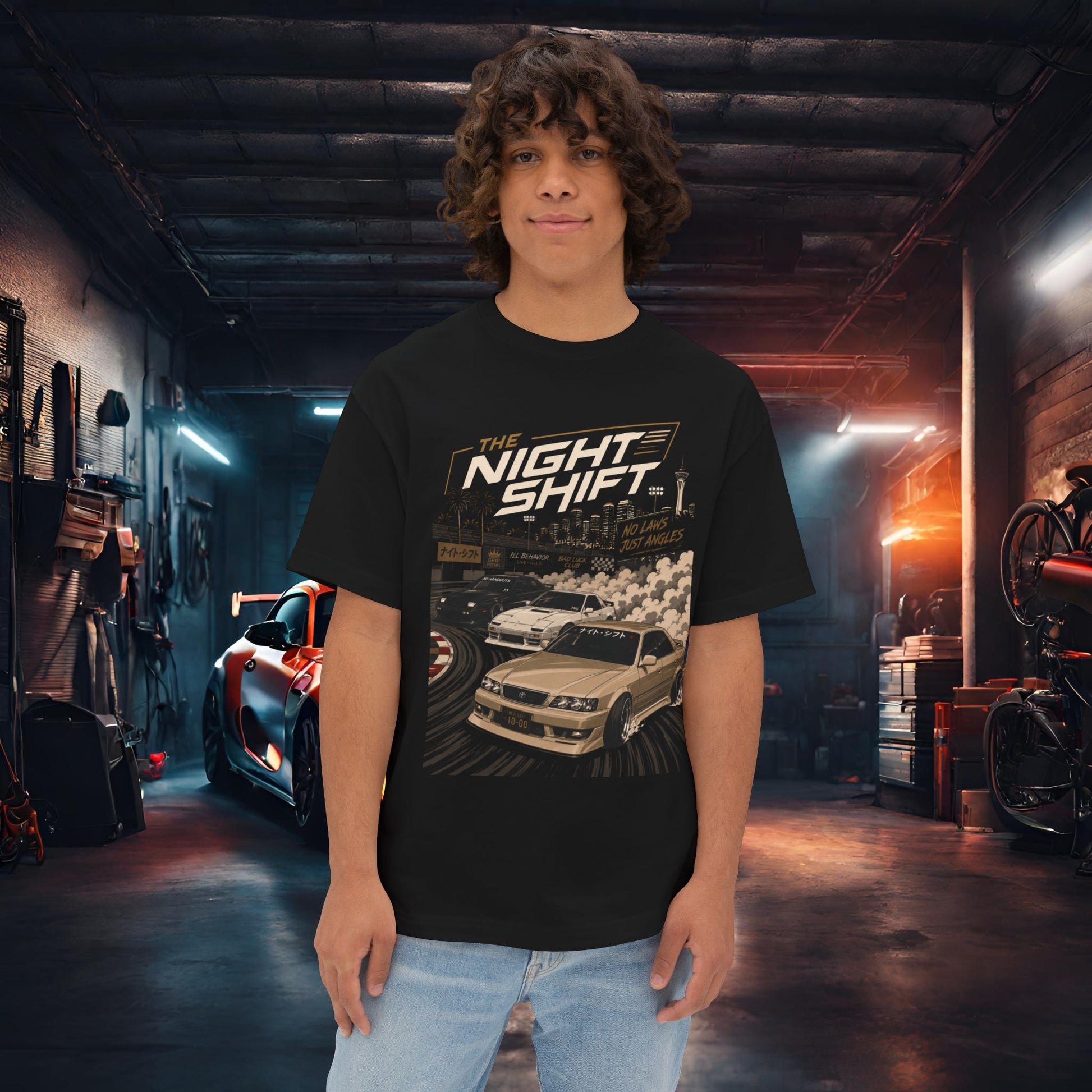 Toyota Chaser JZX100 Tandem-Premium, Ultra Soft Unisex Oversized Boxy Tee Black Printify by The Night Shift Automotive Apparel