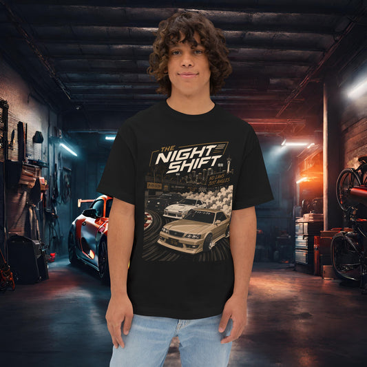 Toyota Chaser JZX100 Tandem-Premium, Ultra Soft Unisex Oversized Boxy Tee Black Printify by The Night Shift Automotive Apparel