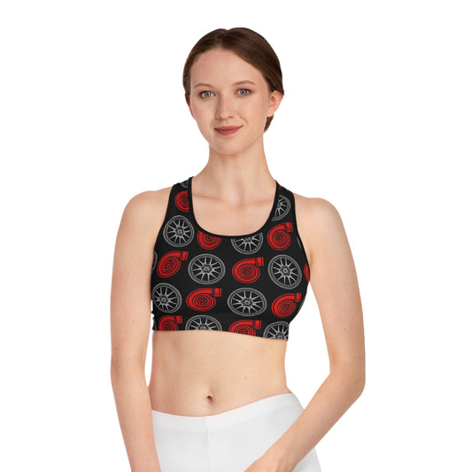 Women's Sports Bra Black stitching Printify by The Night Shift Automotive Apparel