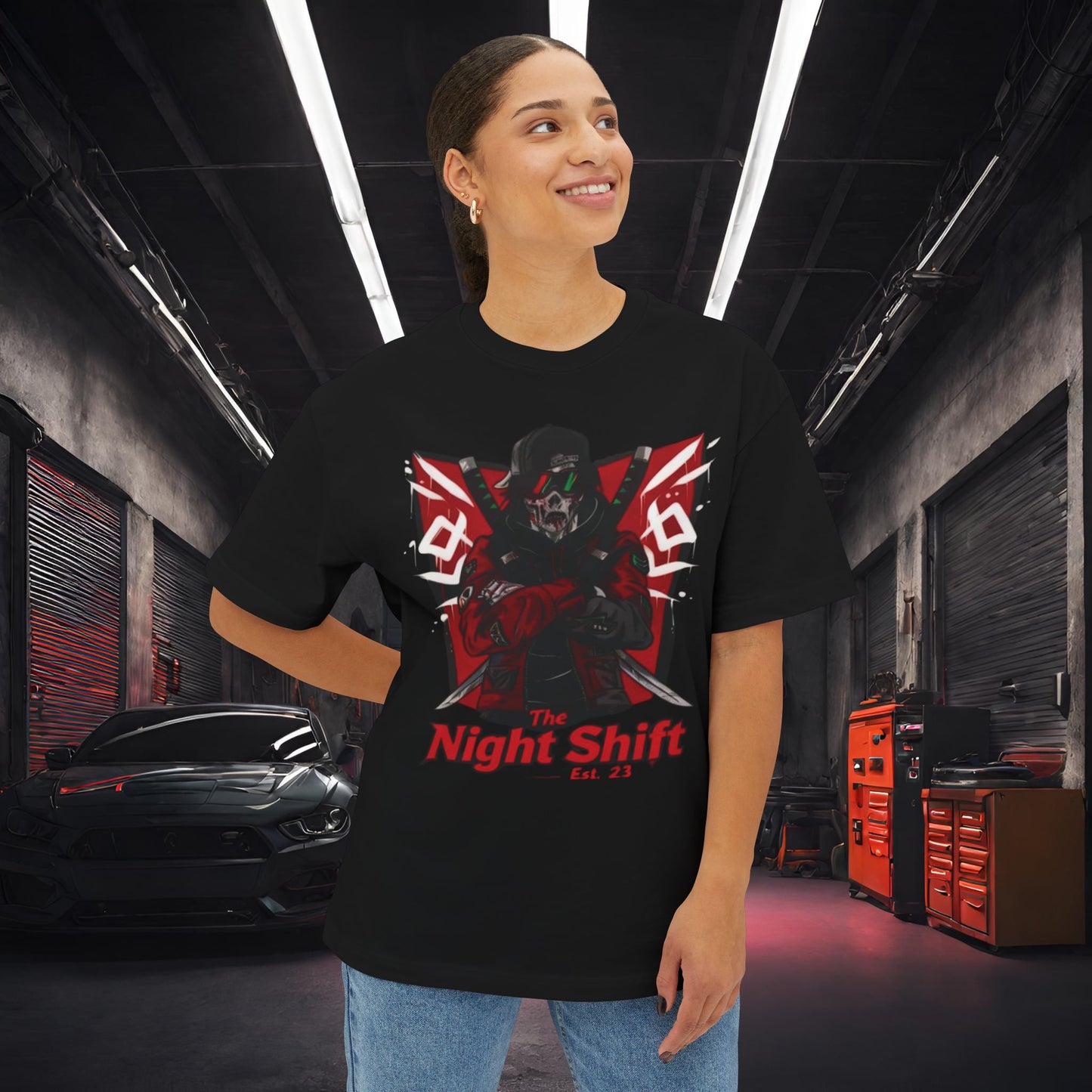 Shady Samurai-Premium, Ultra Soft Unisex Oversized Boxy Tee Printify by The Night Shift Automotive Apparel