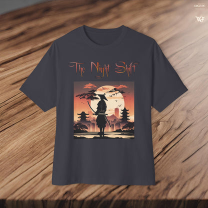 Samurai Full Moon Silhouette-Premium, Ultra Soft Unisex Oversized Boxy Tee Printify by The Night Shift Automotive Apparel