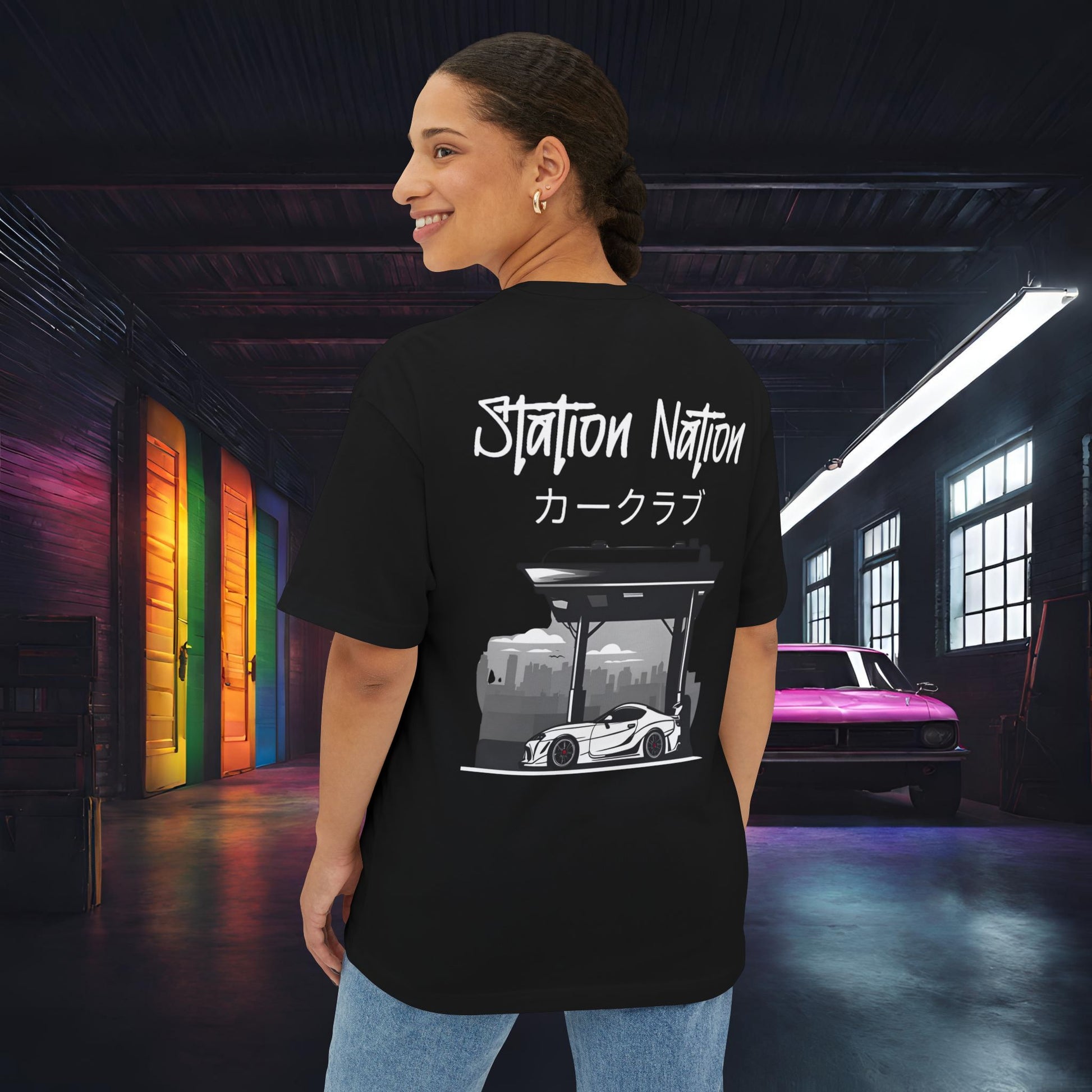 Station Nation-Premium, Ultra Soft Unisex Oversized Boxy Tee Printify by The Night Shift Automotive Apparel