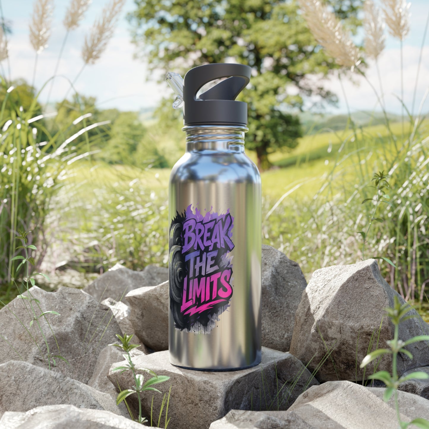 Stainless Steel Water Bottle With Straw, 20oz 20oz Silver Printify by The Night Shift Automotive Apparel