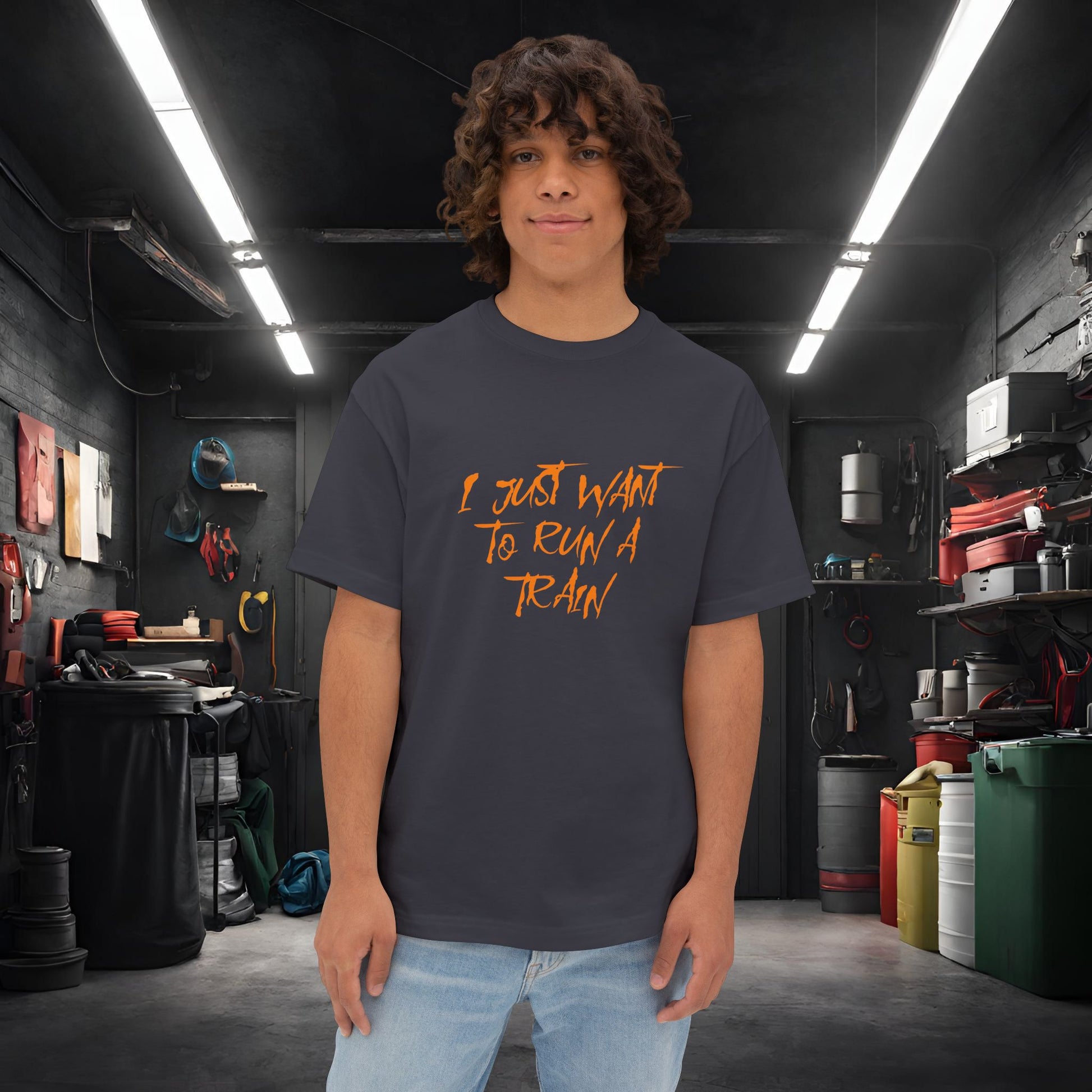 I Just Want To Run A Train-Premium, Ultra Soft Unisex Oversized Boxy Tee Dark Grey Printify by The Night Shift Automotive Apparel