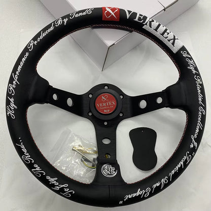 VERTEX Lang 330mm Genuine Leather Embroidered Deep Dish Steering Wheel Text The Night Shift Performance Street Gear by The Night Shift Automotive Apparel