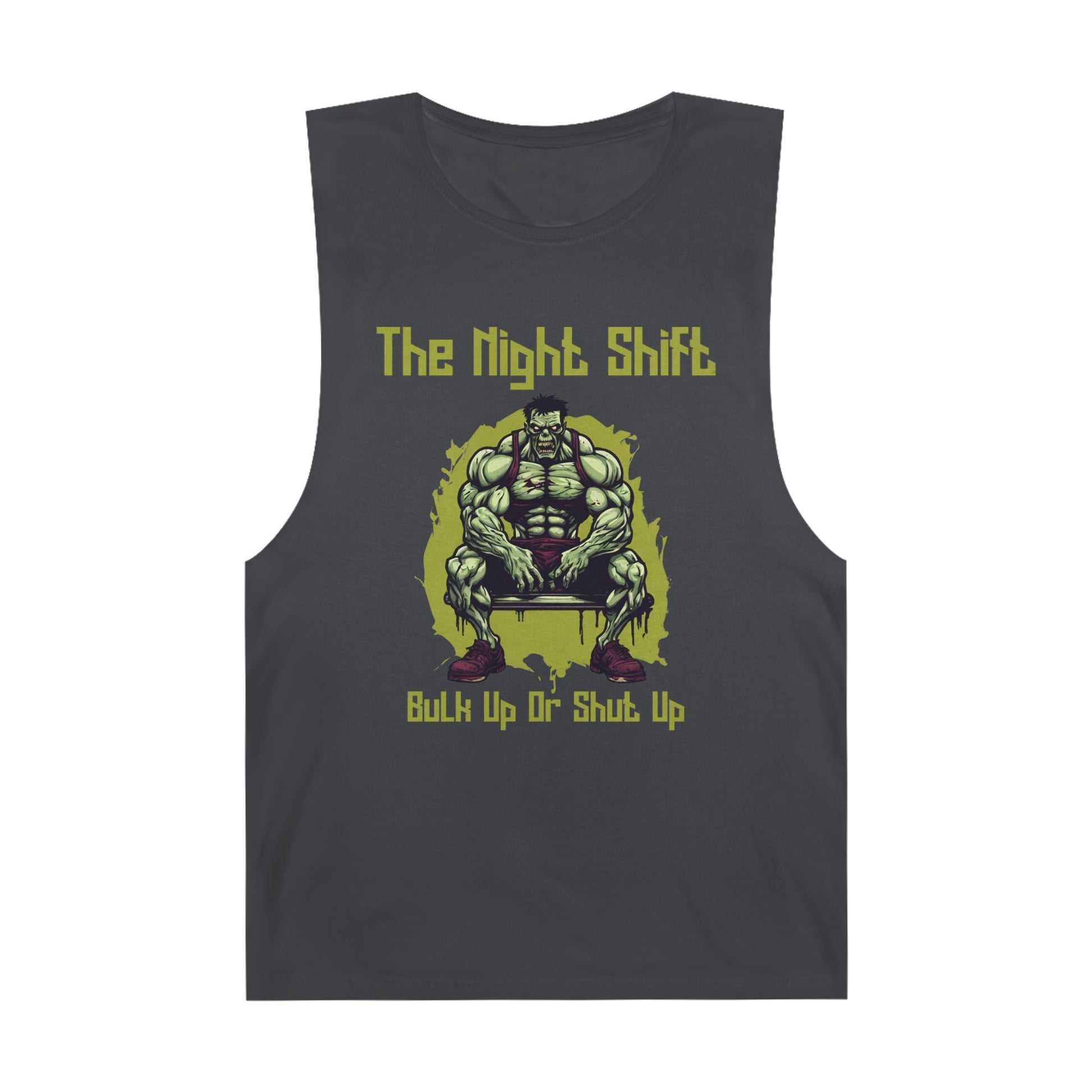 Bulk Up or Shut Up - Zombie Power Lifter - Premium Unisex Barnard Tank Top Coal Printify by The Night Shift Automotive Apparel