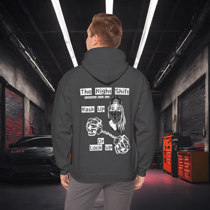 Mask Up or Lock Up-Ultra Soft, Premium Hoodie Dark Heather Printify by The Night Shift Automotive Apparel
