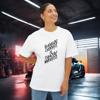 Bangin' Doors & Chasin' Whores-Premium, Ultra Soft Unisex Oversized Boxy Tee Printify by The Night Shift Automotive Apparel
