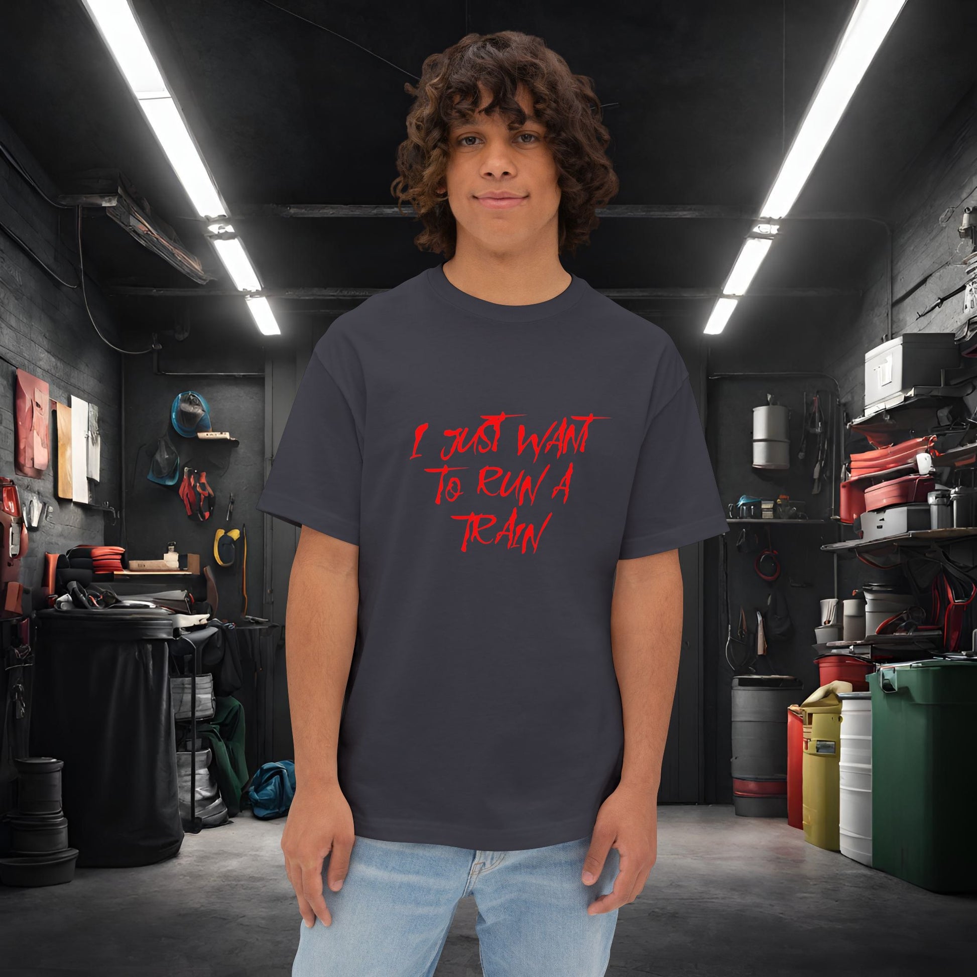 I Just Want To Run A Train-Premium, Ultra Soft Unisex Oversized Boxy Tee Dark Grey Printify by The Night Shift Automotive Apparel