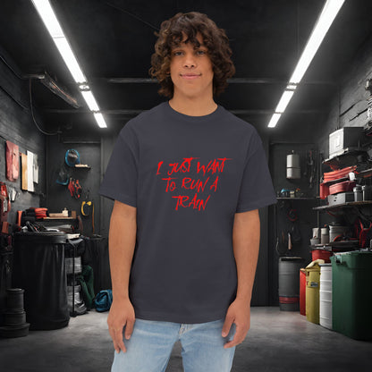I Just Want To Run A Train-Premium, Ultra Soft Unisex Oversized Boxy Tee Dark Grey Printify by The Night Shift Automotive Apparel