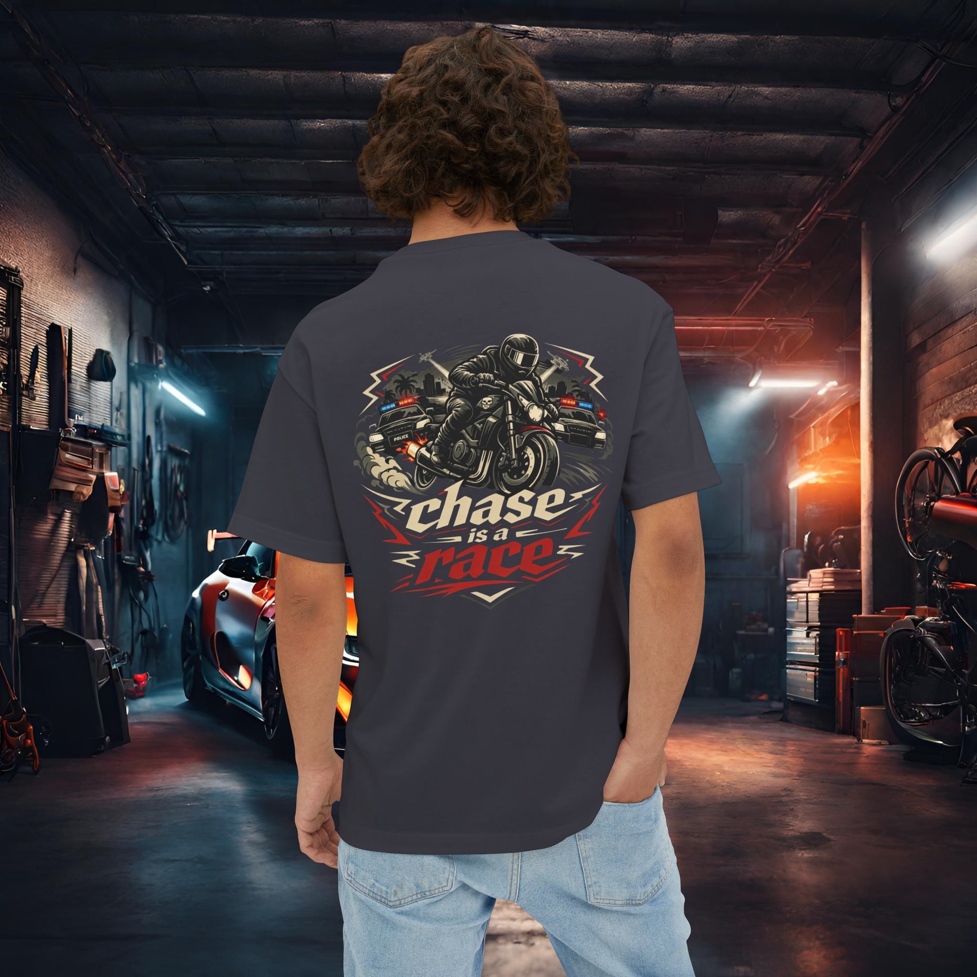 Chase Is A Race-Premium, Ultra Soft Unisex Oversized Boxy Tee Printify by The Night Shift Automotive Apparel