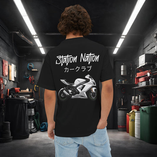 Station Nation-Premium, Ultra Soft Unisex Oversized Boxy Tee Black Printify by The Night Shift Automotive Apparel