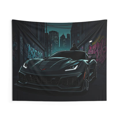 C7 Chevy Corvette Indoor Wall Tapestries - Shop Banner 60" × 50" Printify by The Night Shift Automotive Apparel