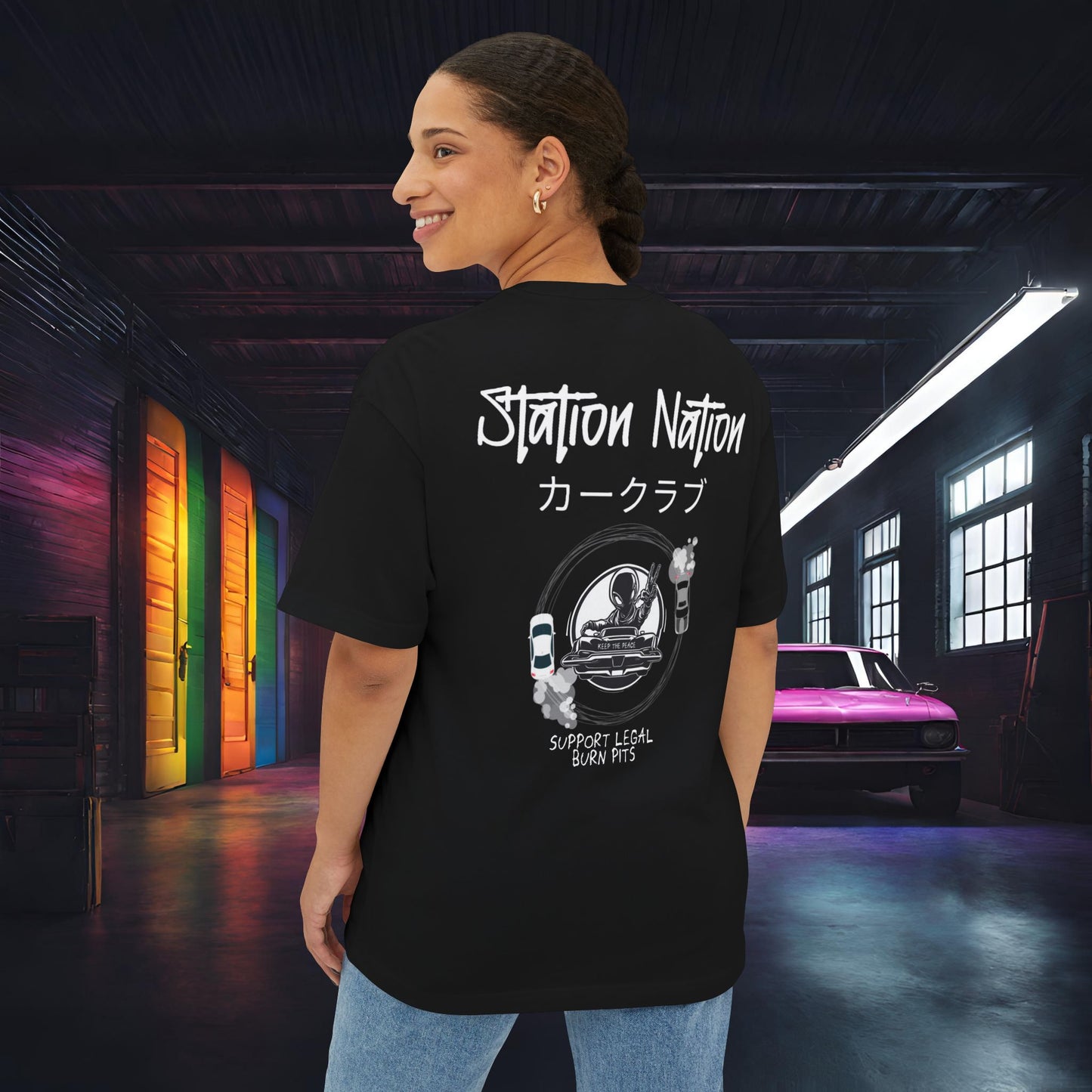 Station Nation-Premium, Ultra Soft Unisex Oversized Boxy Tee Printify by The Night Shift Automotive Apparel