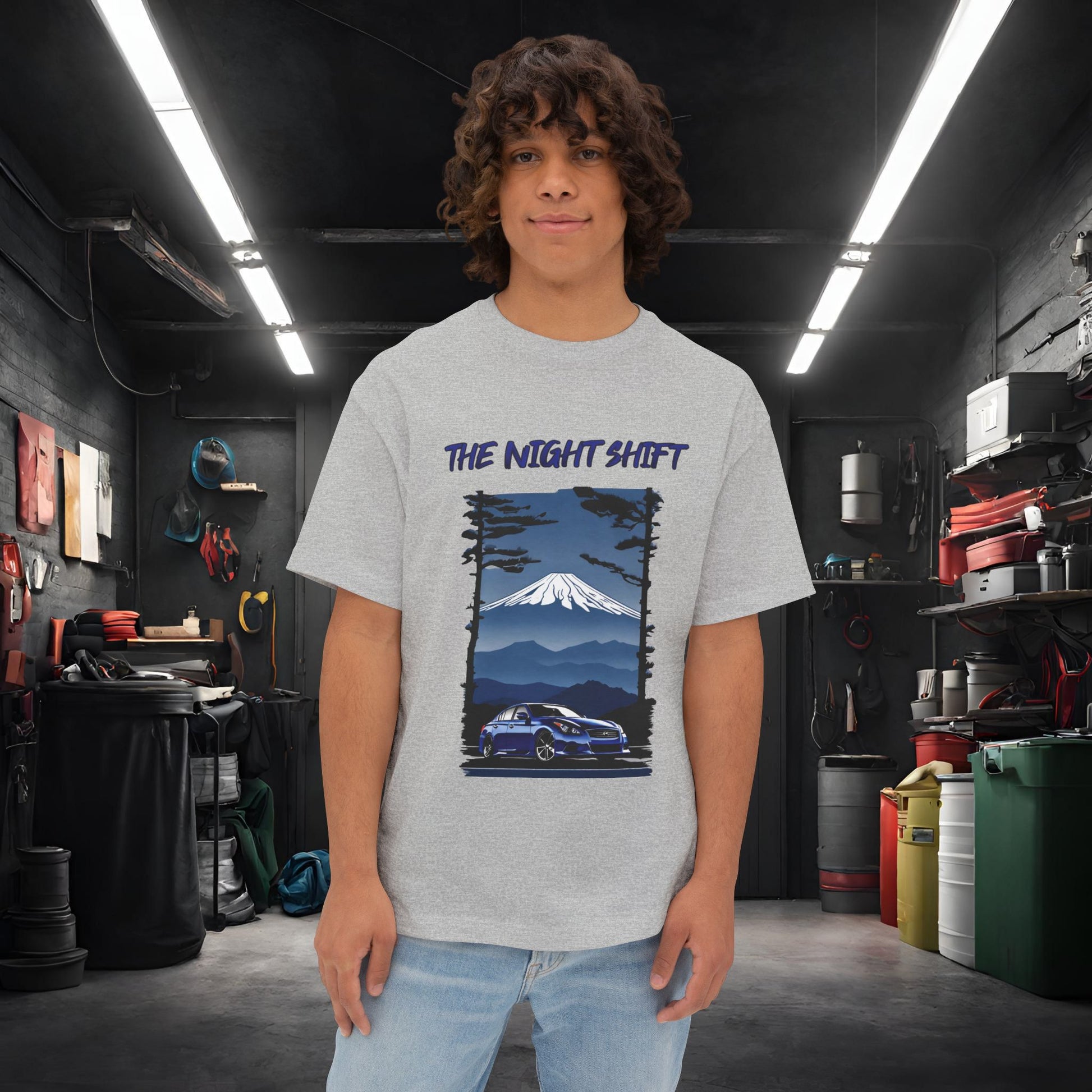 Infiniti G37 Sedan Mt Fuji-Premium, Ultra Soft Unisex Oversized Boxy Tee Athletic Heather Printify by The Night Shift Automotive Apparel