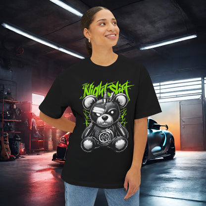 The Night Shift Tattered Teddy-Premium, Ultra Soft Unisex Oversized Boxy Tee Printify by The Night Shift Automotive Apparel