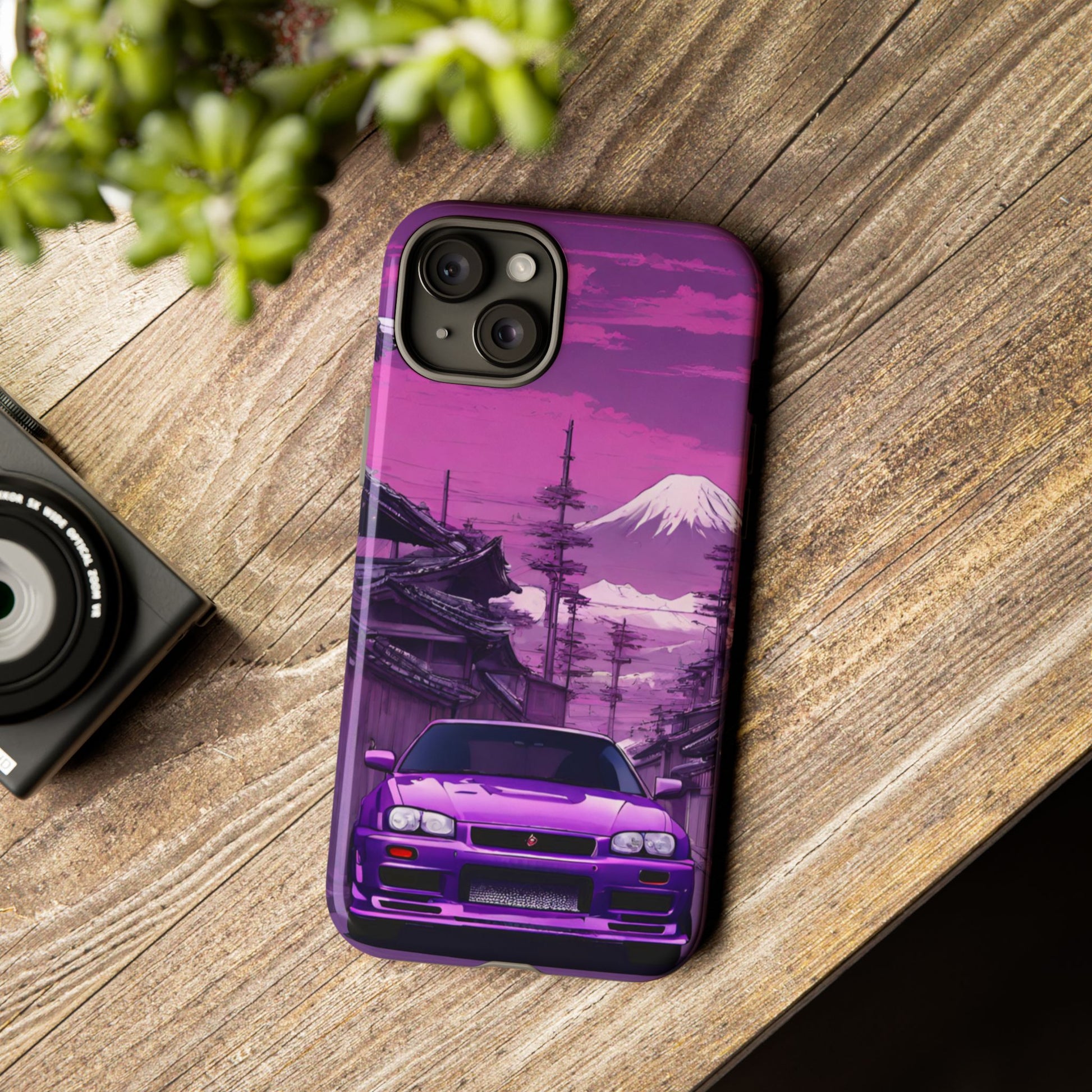 Nissan Skyline R34 Mt Fuji-Dual Layer Ultra Tough Phone Case iPhone 15 Plus Glossy Printify by The Night Shift Automotive Apparel