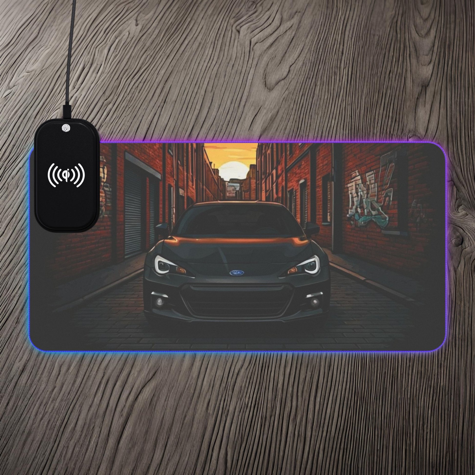 Subaru BRZ Street Life-LED Gaming Mouse Pad with Wireless Charging 23.6" × 11.8" Rectangle 15W Printify by The Night Shift Automotive Apparel