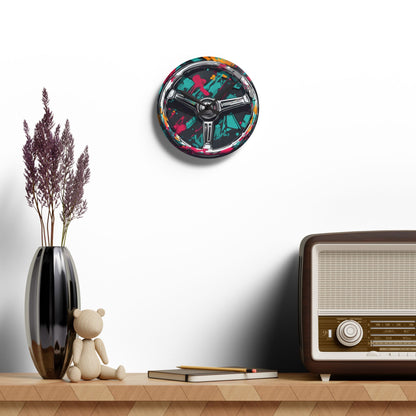Steering Wheel-Acrylic Wall Clock Printify by The Night Shift Automotive Apparel