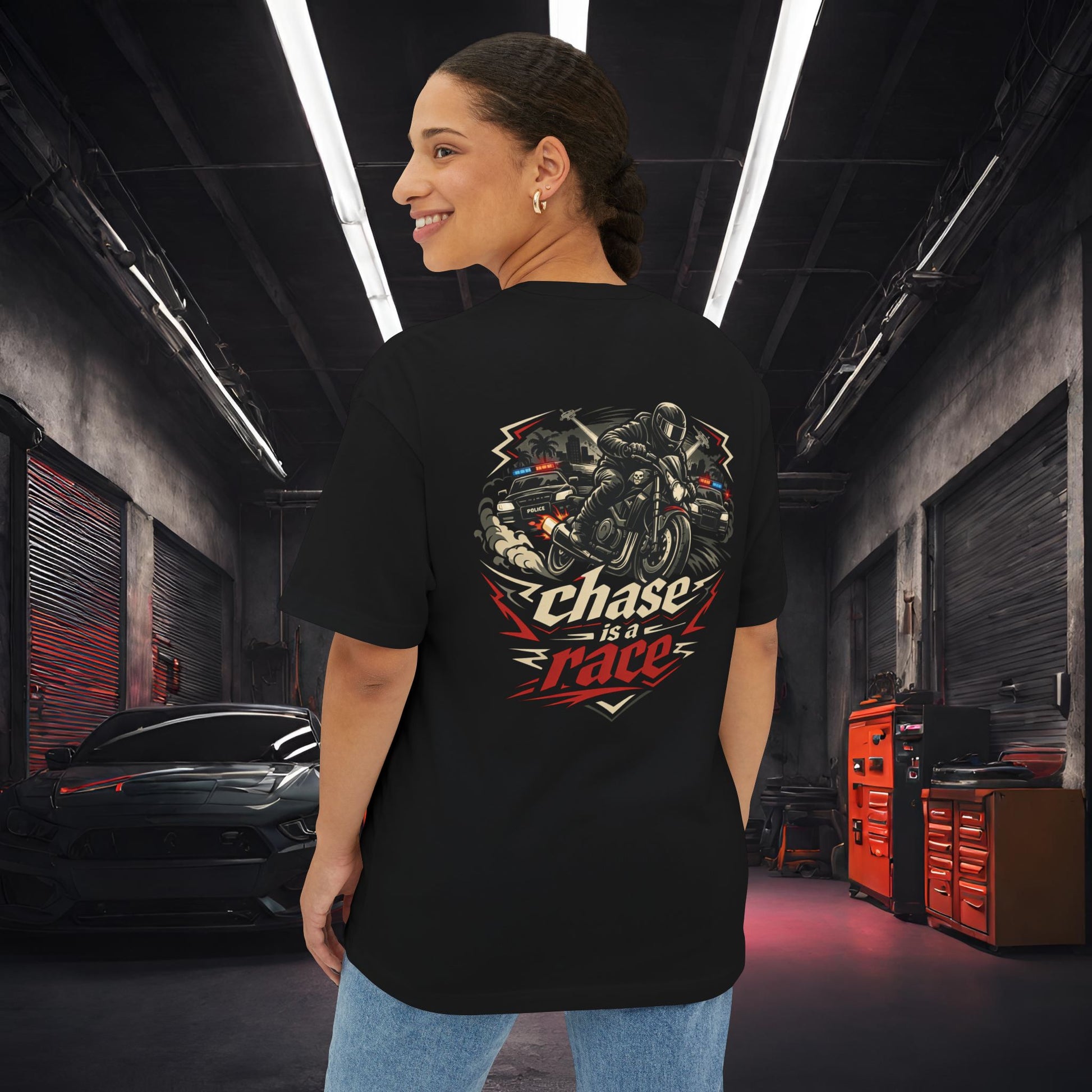 Chase Is A Race-Premium, Ultra Soft Unisex Oversized Boxy Tee Printify by The Night Shift Automotive Apparel