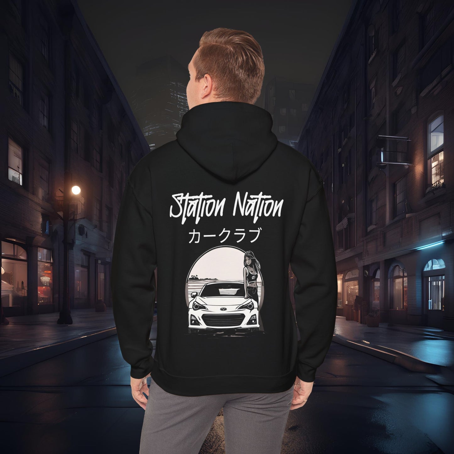 Station Nation-Ultra Soft, Premium Hoodie Black Printify by The Night Shift Automotive Apparel