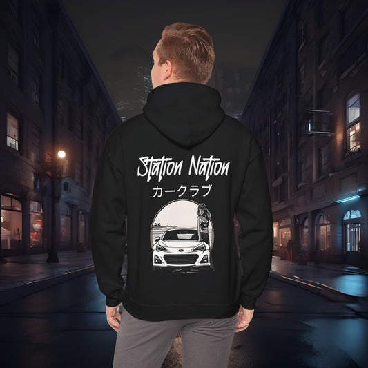 Station Nation-Ultra Soft, Premium Hoodie Black Printify by The Night Shift Automotive Apparel