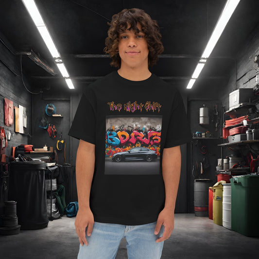 BMW M4 Graffiti-Premium, Ultra Soft Unisex Oversized Boxy Tee Black Printify by The Night Shift Automotive Apparel