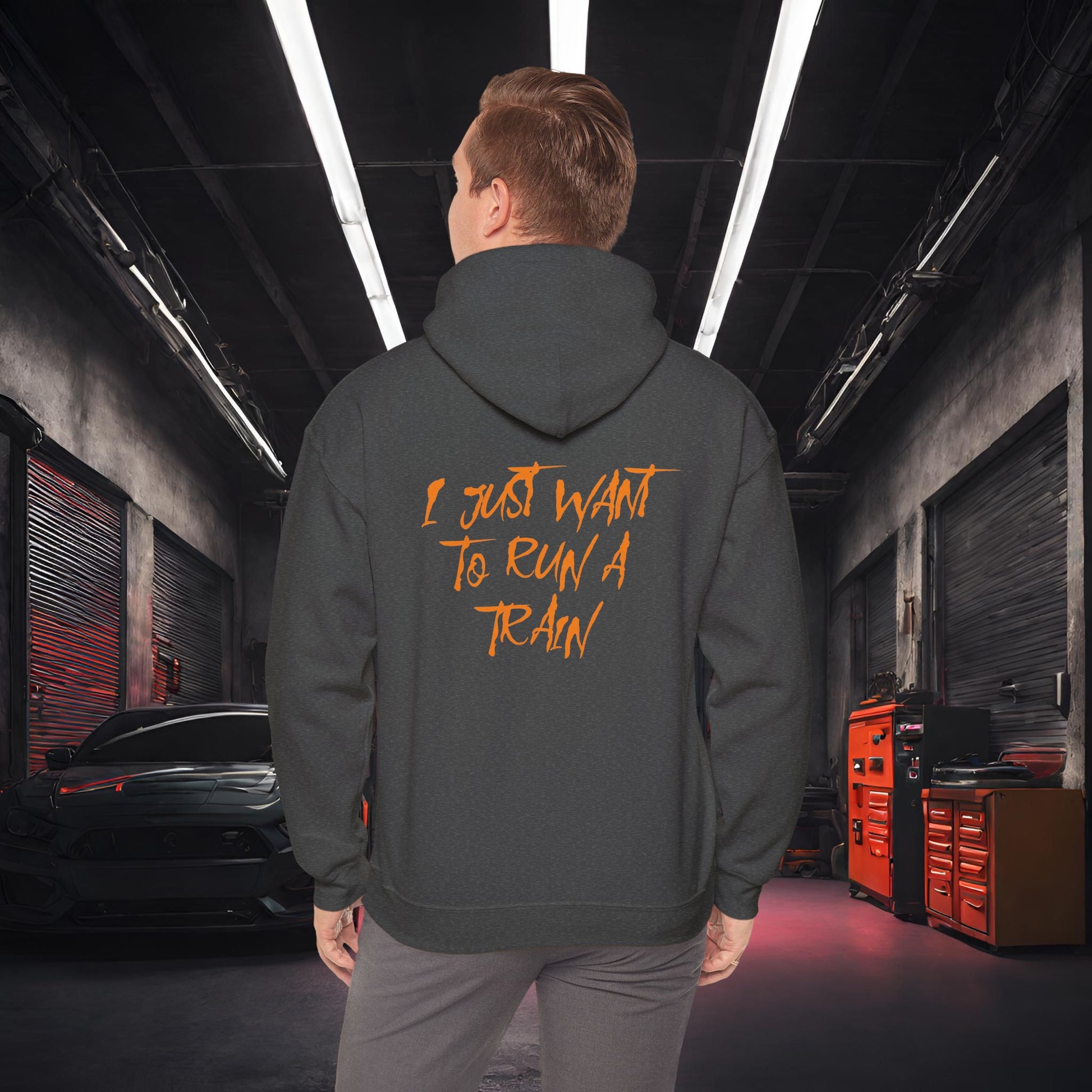 I Just Want To Run A Train-Ultra Soft, Premium Hoodie Dark Heather Printify by The Night Shift Automotive Apparel