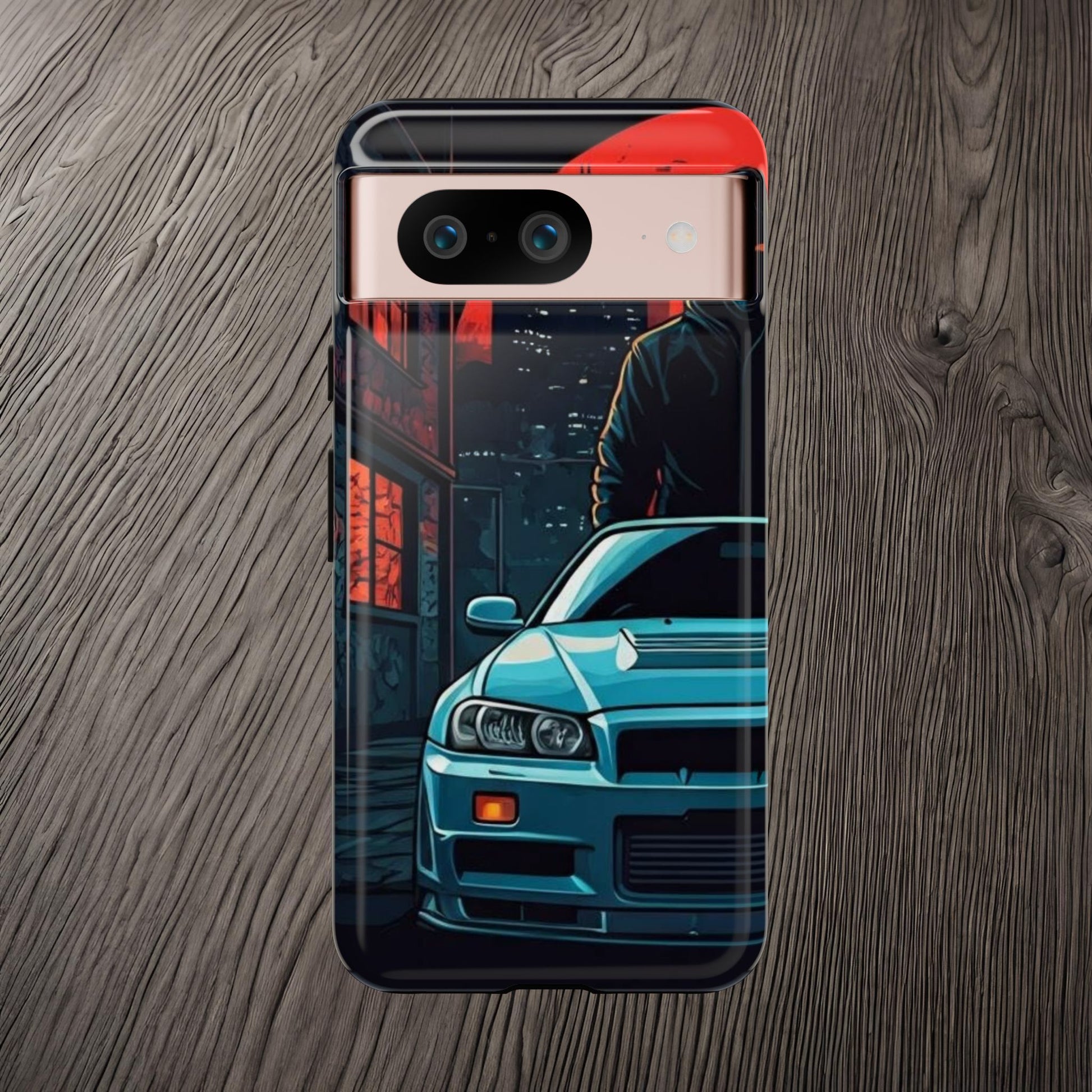 Nissan Skyline R34 Street Life-Dual Layer Ultra Tough Phone Case Google Pixel 8 Glossy Printify by The Night Shift Automotive Apparel