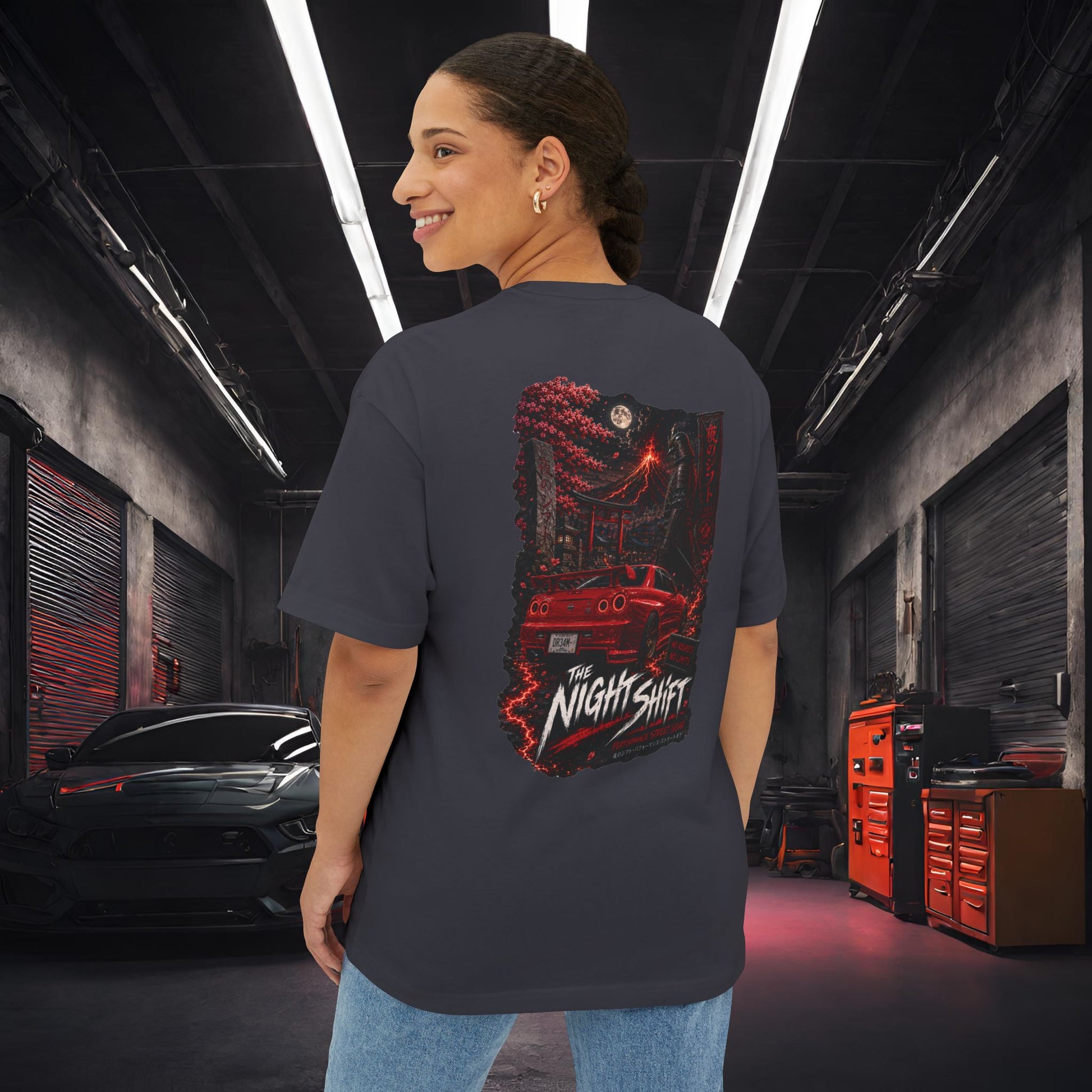 Nissan Skyline R34 Owners Custom-Premium, Ultra Soft Unisex Oversized Boxy Tee Printify by The Night Shift Automotive Apparel