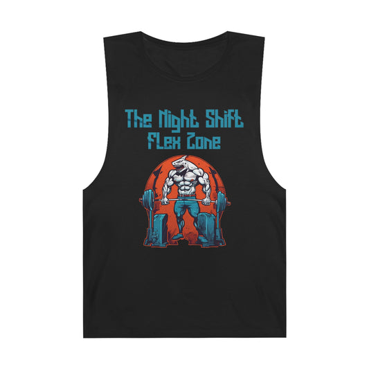 Flex Zone - Shark Body Builder - Premium Unisex Barnard Tank Top Black Printify by The Night Shift Automotive Apparel