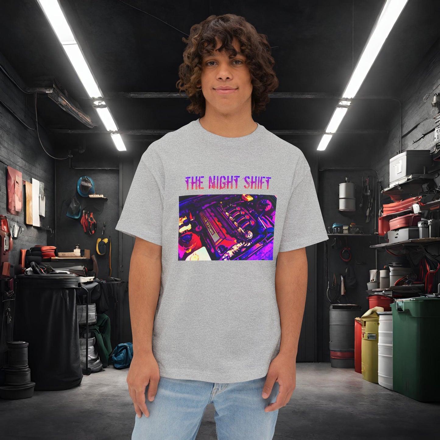 S50B32 Synthwave-Premium, Ultra Soft Unisex Oversized Boxy Tee Athletic Heather Printify by The Night Shift Automotive Apparel