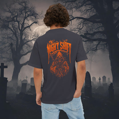 Grim Reaper-Premium, Ultra Soft Unisex Oversized Boxy Tee Dark Grey Printify by The Night Shift Automotive Apparel