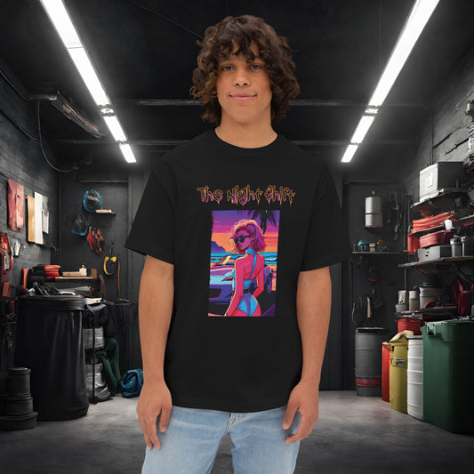 Miata Beach Days Synthwave-Premium, Ultra Soft Unisex Oversized Boxy Tee Black Printify by The Night Shift Automotive Apparel