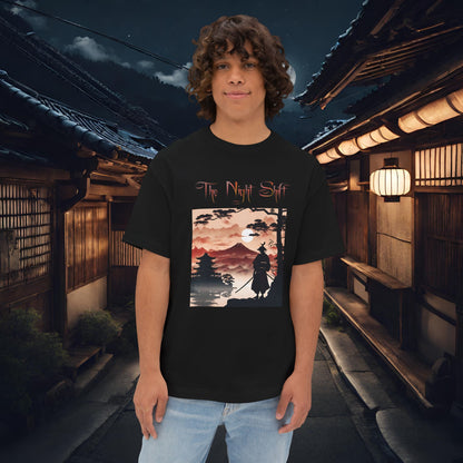 Samurai Volcano Silhouette-Premium, Ultra Soft Unisex Oversized Boxy Tee Black Printify by The Night Shift Automotive Apparel