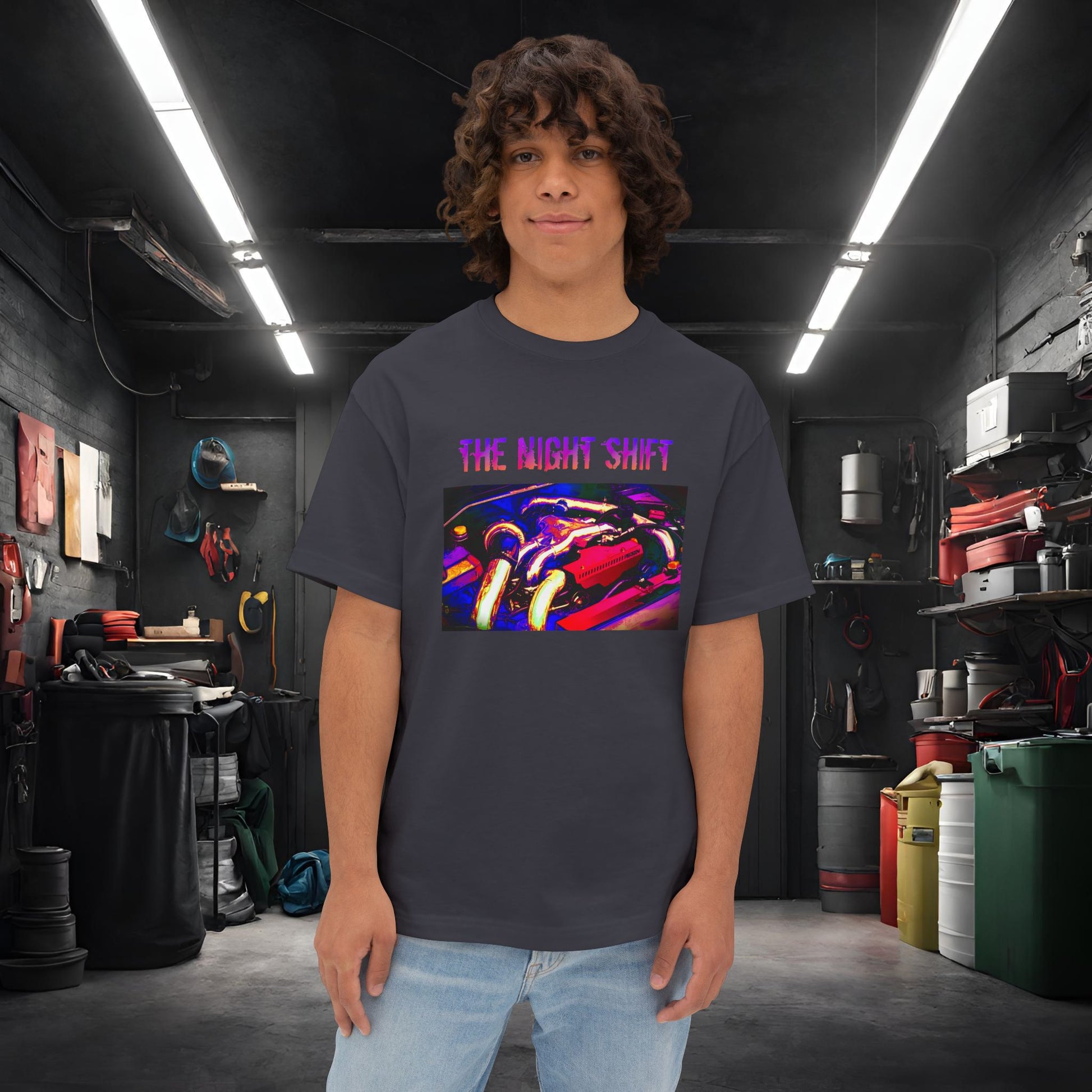 EJ257 Synthwave-Premium, Ultra Soft Unisex Oversized Boxy Tee Dark Grey Printify by The Night Shift Automotive Apparel