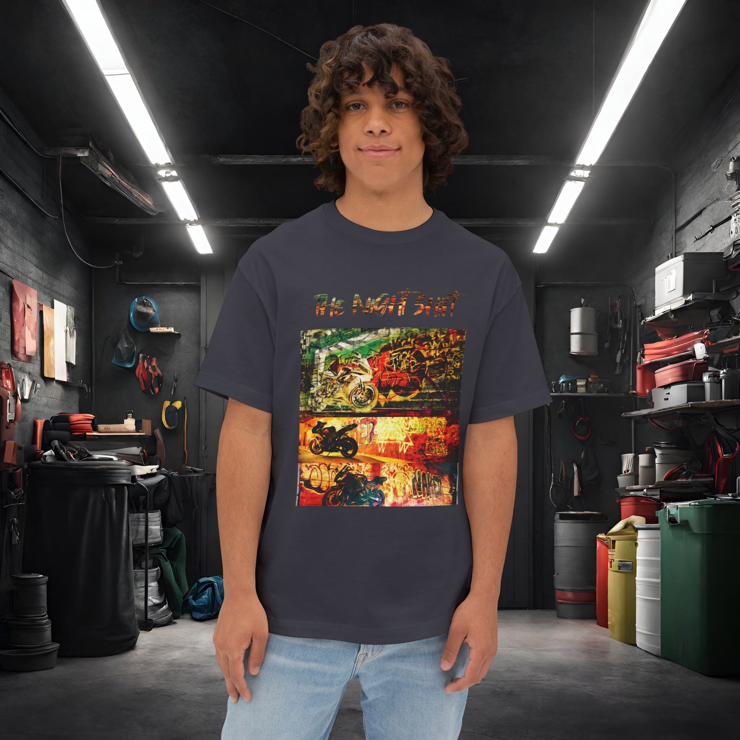 Sport Bike Graffiti Edition-Premium Ultra Soft Unisex Oversized Boxy Tee Dark Grey Printify by The Night Shift Automotive Apparel