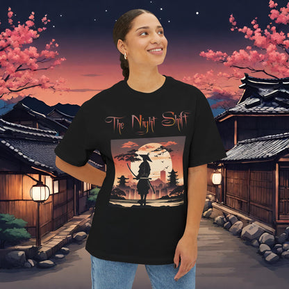 Samurai Full Moon Silhouette-Premium, Ultra Soft Unisex Oversized Boxy Tee Printify by The Night Shift Automotive Apparel