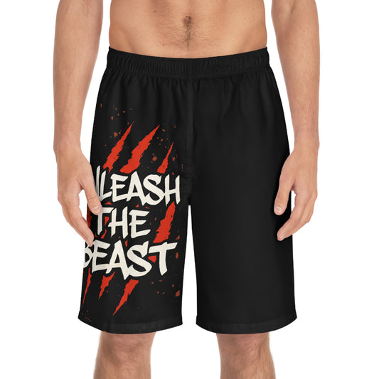 Unleash The Beast - Men's Relaxed Fit Board Shorts Seam thread color automatically matched to design Printify by The Night Shift Automotive Apparel