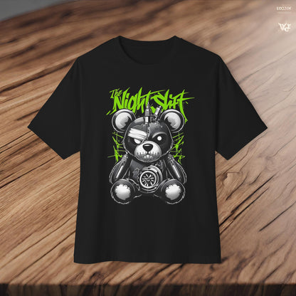 The Night Shift Tattered Teddy-Premium, Ultra Soft Unisex Oversized Boxy Tee Printify by The Night Shift Automotive Apparel