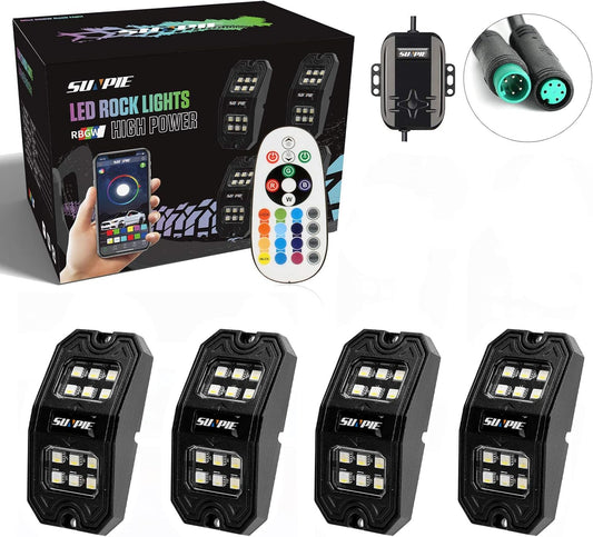 210 Degrees Wide Angle RGBW Rock Lights App/Voice Mode Music Mode 4Pcs The Night Shift Performance Street Gear by The Night Shift Automotive Apparel