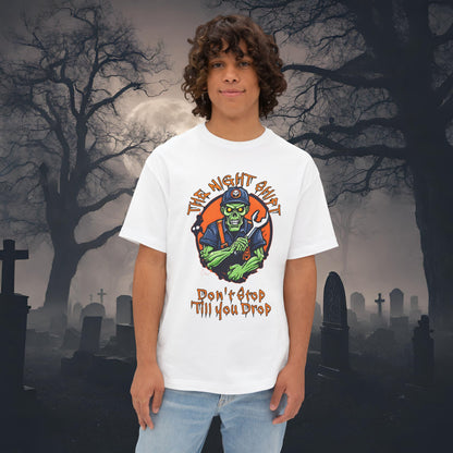 The Night Shift Zombie Mechanic-Premium, Ultra Soft Unisex Oversized Boxy Tee White Printify by The Night Shift Automotive Apparel